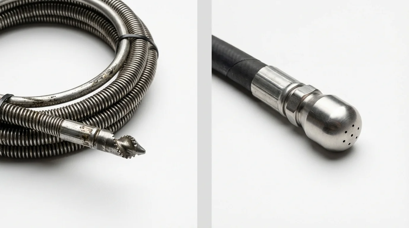 Drain snake cable and hydro jetting nozzle used for drain cleaning in Hampton, IL